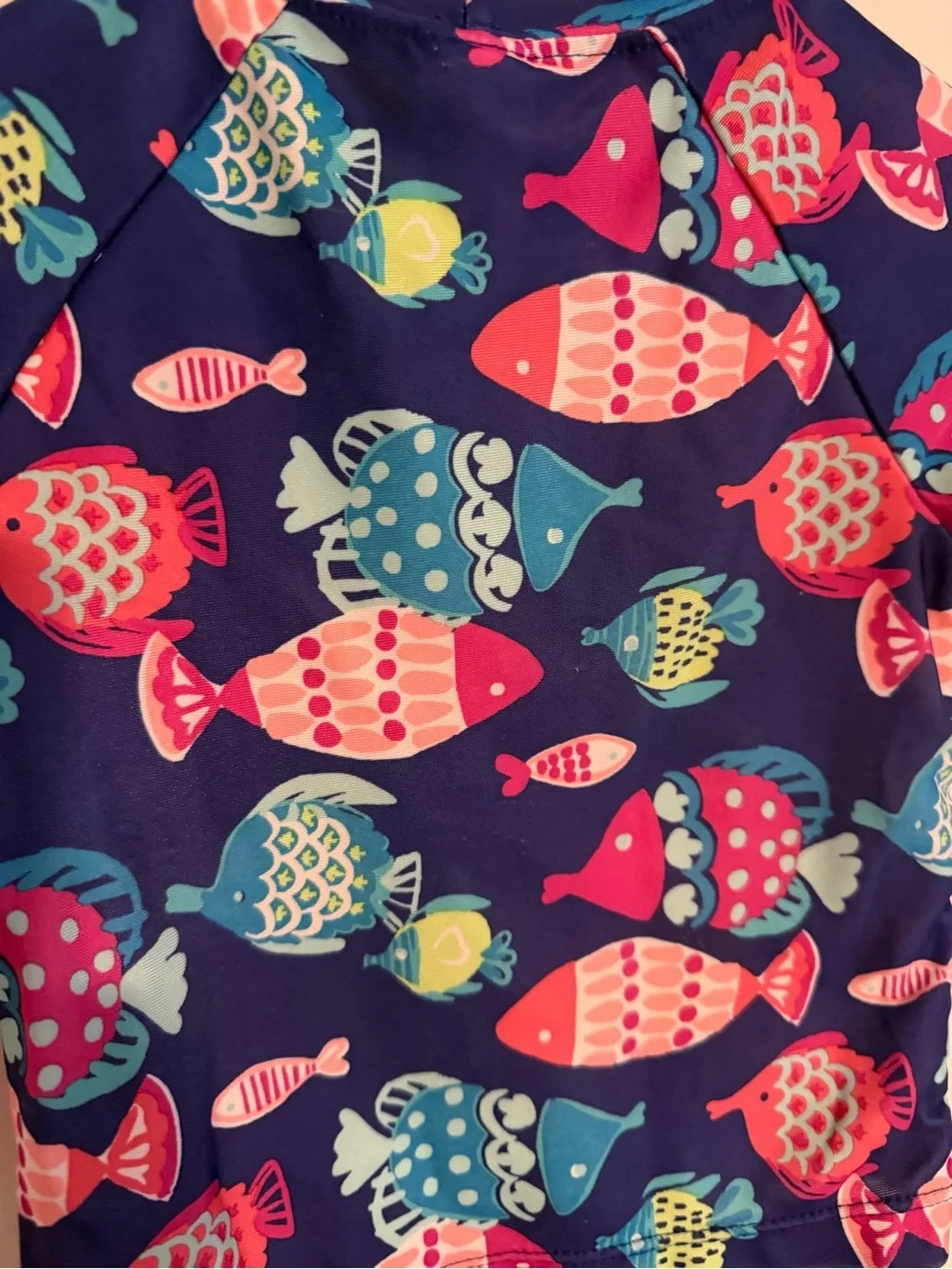 Gymboree Navy Short Sleeve Swim Top with Multicolor Fish 2T
